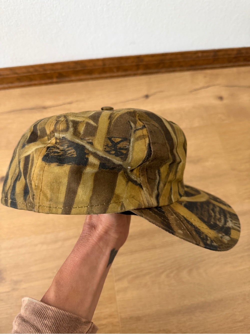 Vintage Filson Camouflage Waxed Cotton & Wool Earflap Cap in Brown and Olive - Picture 9 of 13